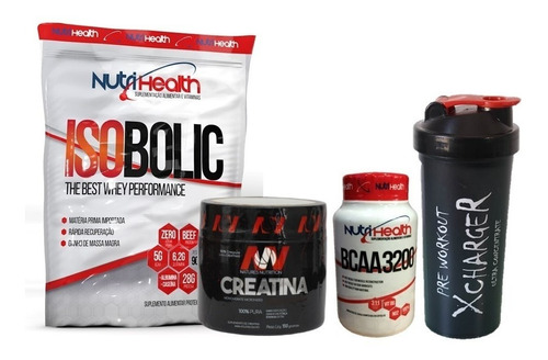 Kit Isobolic 900g Nutrihealth + Creatina + Bcaa  + Shaker