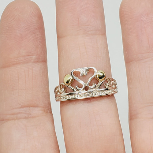 Imagen 3 de 6 de Anillo Plata Y Oro Corona