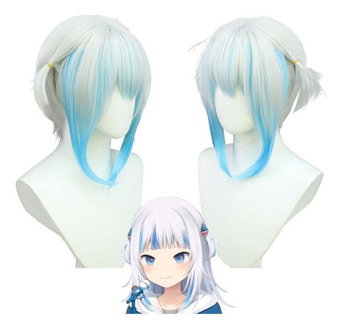 Hololive Gawr Gura Cosplay Peluca Corto Pelo 35cm