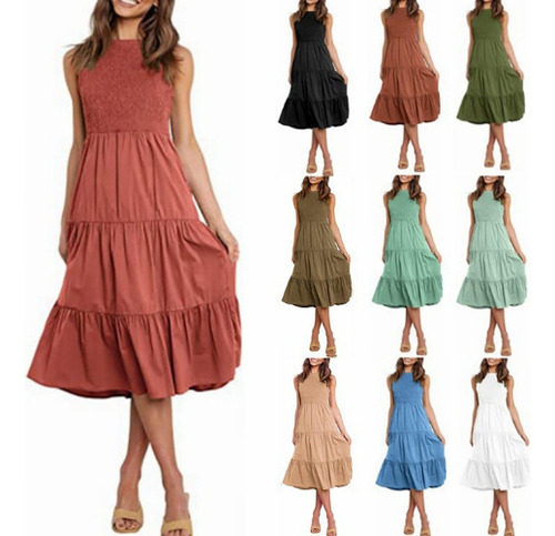 Vestido Estilo Swing Grande Con Cintura Elástica Fruncida
