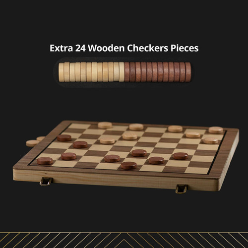 Juego De Ajedrez Y Damas De Madera 38 Cm Con 2 Reinas Adicio