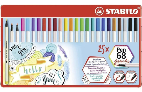 Marcadores Stabilo Pen 68 Brush X 25 Lata Punta Pincel Nuevo