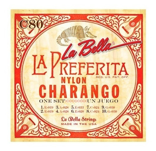 Encordado Charango Nylon La Preferita La Bella C80 .019