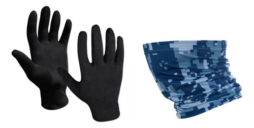 Guantes Termicos Cuello Multifuncion Running Trekking Moto Color Negro - Pixel Camo Azul