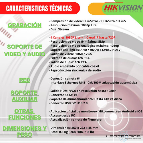 Imagen 3 de 10 de Dvr 4 Canales Hikvision Turbo Hd 1080p Ds-7204hghi-k1 Cám Ip