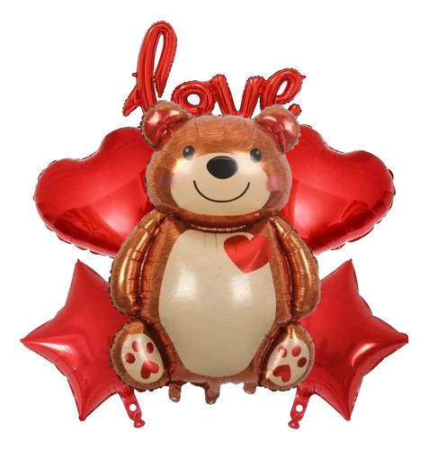 Kit De Globo De Oso Amoroso Grande Con Corazones C/6 Pzs