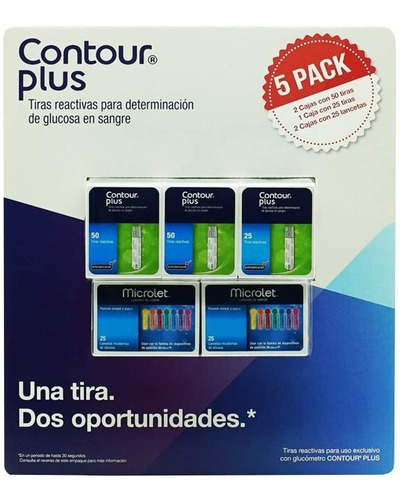 Contour Plus Paquete 125 Tiras Y 50 Lancetas Para Glucómetro