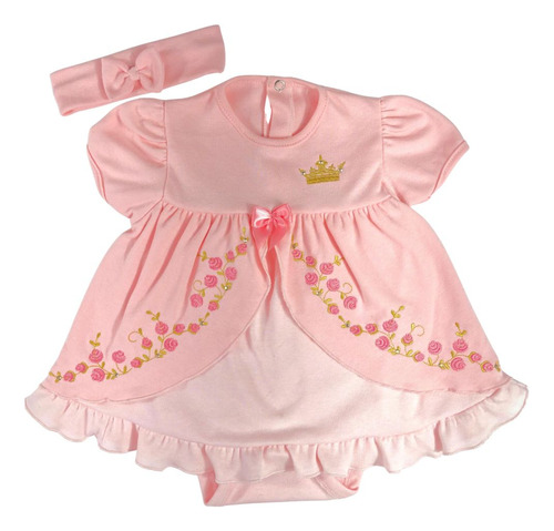 Body Vestido Bebê Fantasia Princesa Bela Adormecida Algodão