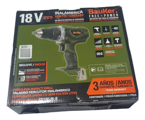 Taladro Percutor Inalambrico Bauker Cd180jn-b 18v 13mm