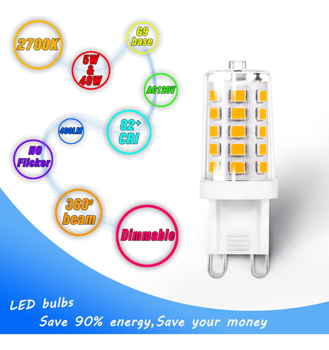 Bulbo Led De Heifymi G9 Dimmable 5w 2700k Blanco Cálido G9