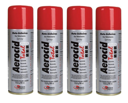 4x Aerocid Total Prata Spray 200ml Mata-bicheiras Agener 