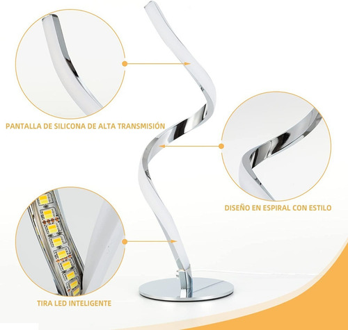 Lámpara De Escritorio Led Con Control Táctil Espiral Moderna