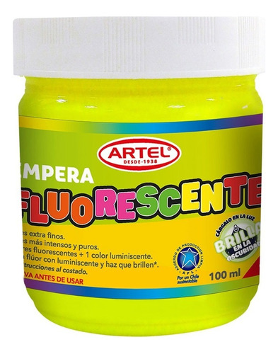 Témpera Artel Colores Frasco 100 Ml Color Fluorescente Amarillo