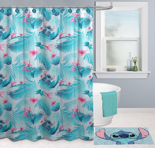 Cortina De Ducha Con Diseño De Lilo Y Stitch Azul Claro