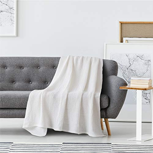 Manta Tejida De Algodon Queen Size Color Blanco 228x228 Cm Blanco Liso