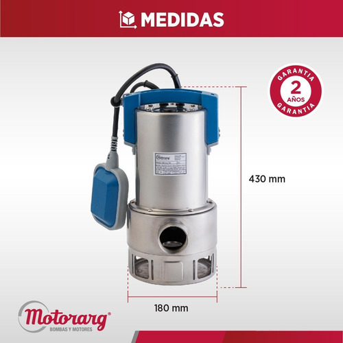 Imagen 7 de 11 de Bomba Desagote Agua Sucia Motorarg Sm Inox1100 1.5 Hp