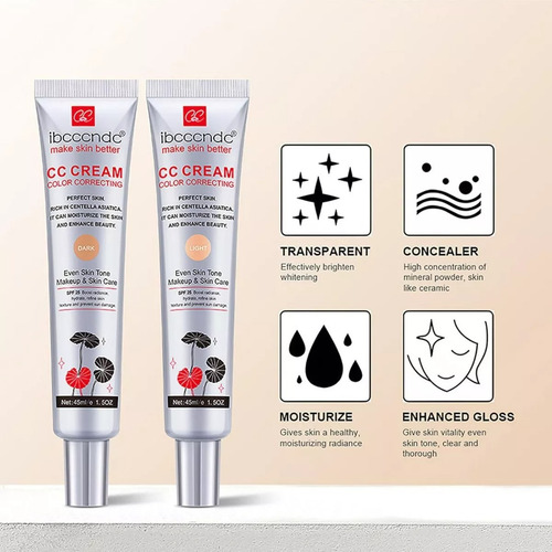 Crema Cc Correctora De Color, Base De Maquillaje Cc Cream 45