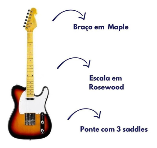Imagem 4 de 6 de Guitarra Phx Telecaster Vintage Sunburst Basswood Tl-2 Sb