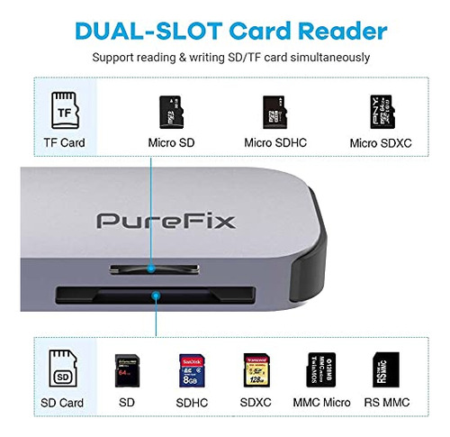 Hub Purefix Mac Usb C, Adaptador Multipuerto Thunderbolt 3 A