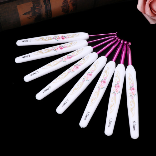 (l) Ganchos De Ganchillo Florales De Aluminio Con Mango De P
