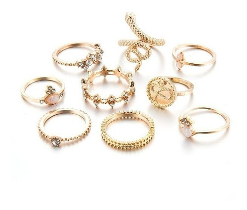 Set De Anillos Diseño Serpiente 9 Piezas 2 Modelos A Elegir