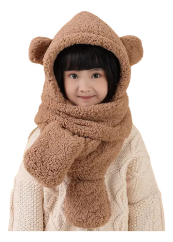 Gorro Invernal Para Niñas Oso Con Bufanda Integrada