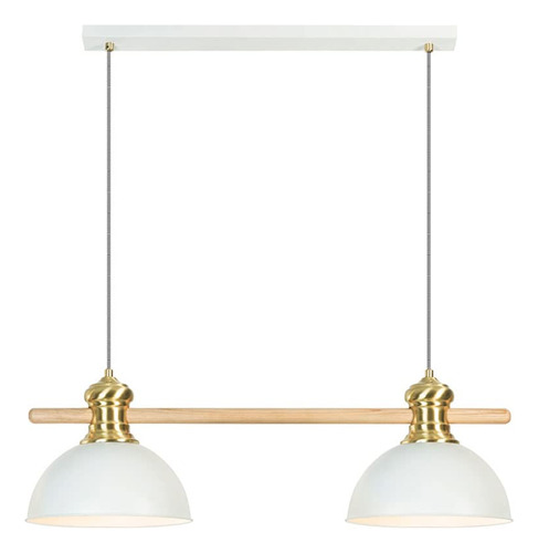 Candelabro Nordico Metal E27 2 Luz Tira Madera Colgante Para