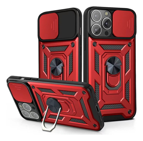 Funda Case Para Motorola E7 Holder Protector Camara Rojo