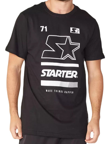 Camiseta Starter Logo 71 Make Things Happen Branco/ Preto