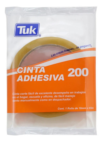 Cinta Adhesiva Transparente Tuk 200 18x65 Paq C/48 Piezas