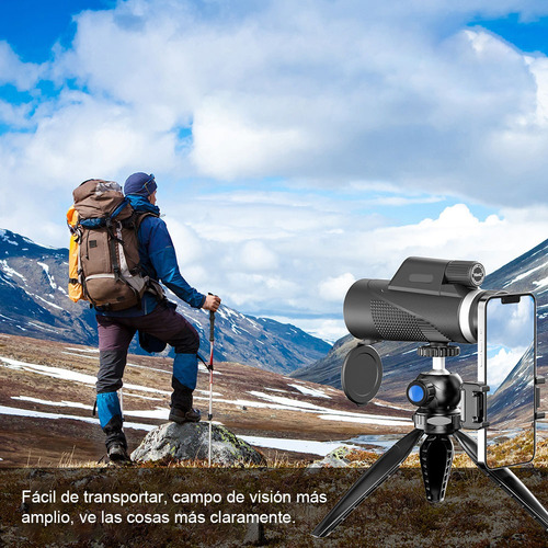 Monocular Telescopio Para Celular 10x42 Hd Con Clip Trípoide Negro