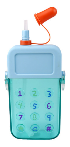 Garrafa Água Telefone Alça Adesivo Infantil Colorida Criança Cor Azul