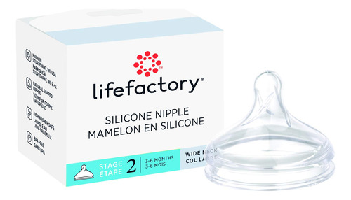 Lifefactory Etapa 2 (3-6 Meses) Pezon De Silicona De Cuello
