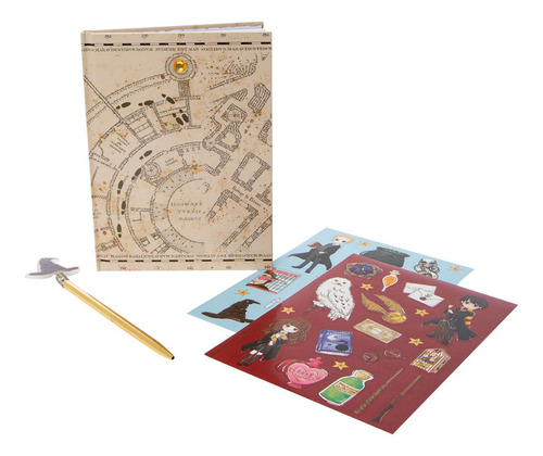 Harry Potter Mini Cuaderno Diario Set Con Pluma Y Luz Led Color Beige