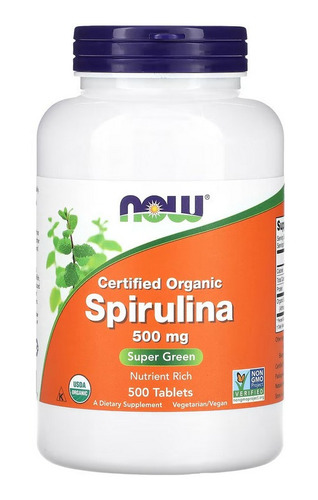 Now Espirulina Certificada Orgánica 500mg 500tab.