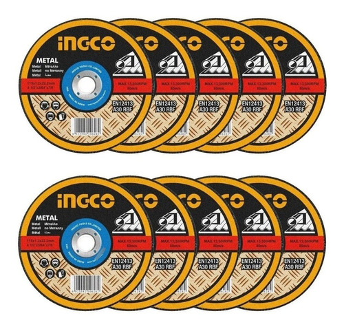 10 X Discos 4 Y 1/2 De Corte Metal 115x1,2mm Ingco *ub*