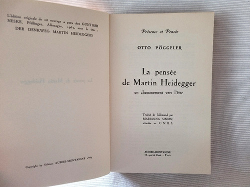 La Pensee De Heidegger Otto Poggeler Aubier Montaigne