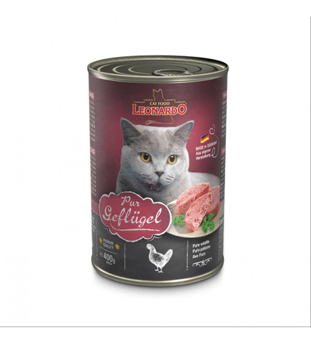 Alimento Leonardo Quality Selection para gato adulto sabor ave en lata de 400g