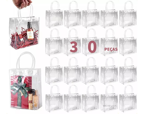 30 Fiestas Bolsas De Regalo Con Asa Transparente 17x23x