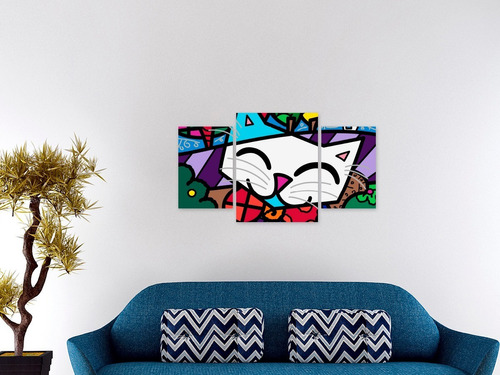 Cuadros Tripticos Modernos Romero Britto Gatito 40x70