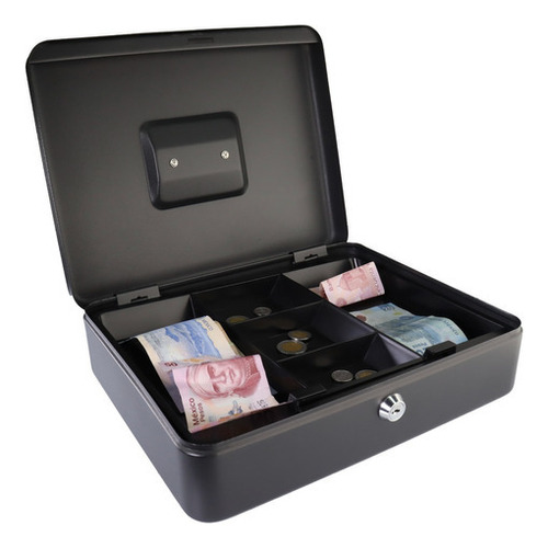 Caja Dinero Fuerte Metal Grande Llave Seguridad Charola Color Negro Mate