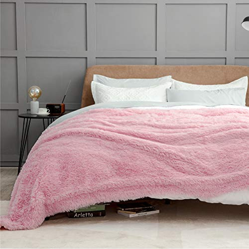 Manta De Felpa Y Borrega Abrigadora Rosa Claro 228 X 274 Cm Rosa Liso