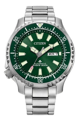 Reloj Citizen Promaster Dive Automatic Ny0151-59x Timesquare Color De La Correa Plateado Color Del Bisel Verde Color Del Fondo Verde