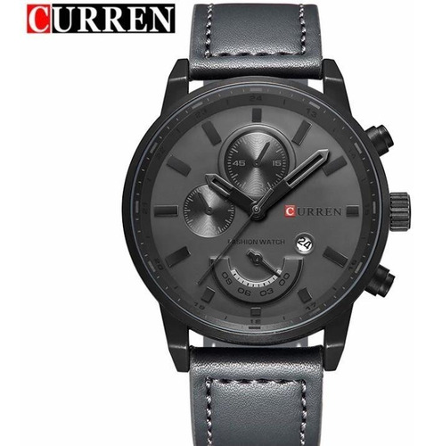 Relógio Curren 8217 Cinza Couro Esportivo Original Imediato