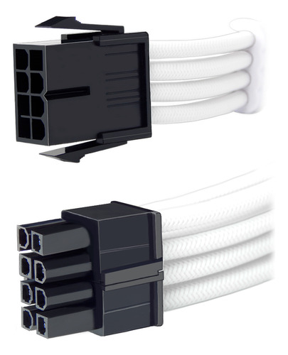 Cabo Sleeved Branco Extensor Fonte Para Cpu 4+4 = 8 Pinos