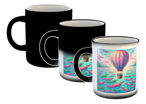 Taza Magica Cocodrilos Voladores Rosas Y Globo