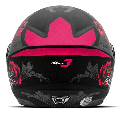 Capacete Aberto New Liberty Three Flowers Fosco Viseira Fumê Cor Rosa Tamanho do capacete 60