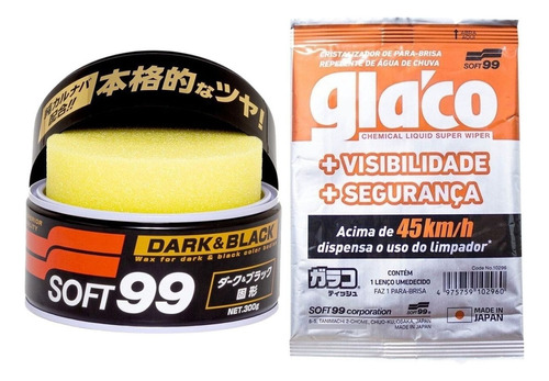 Cera Tira Riscos Preto Escuro 300g + Lenços De Vidros Glaco