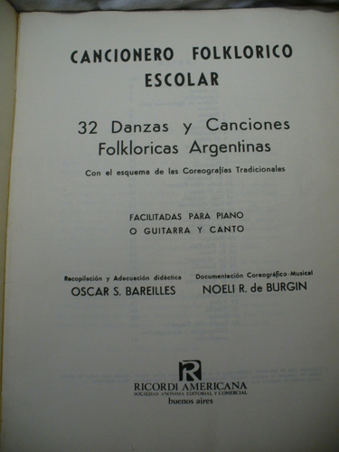 Bareilles - Burgin - Cancionero Folklorico - Ricordi V/envĂo (Usado)