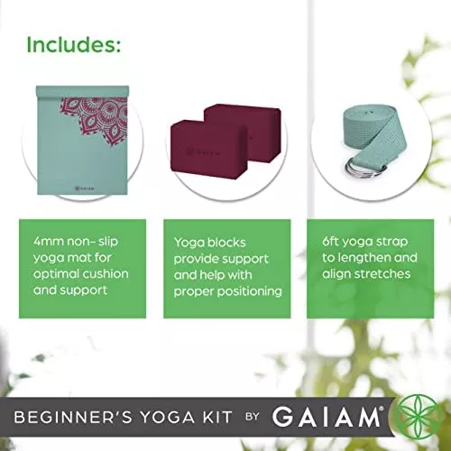 Gaiam Beginners Yoga Starter Kit Set (esterilla De Yoga, Blo
